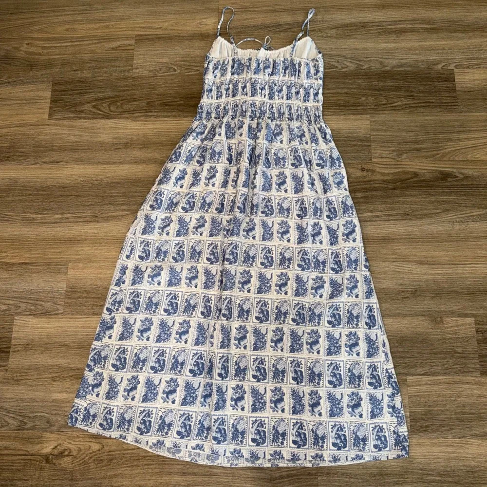 Abercrombie & Fitch Blue White Floral Toile Smocked Maxi Dress Large L